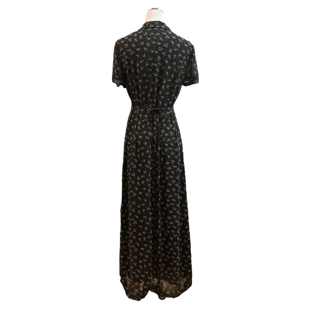 Vtg Dark Academia Ditzy Floral Maxi Dress Sz 8 Button Front Collared Cottagecore - Picture 11 of 15